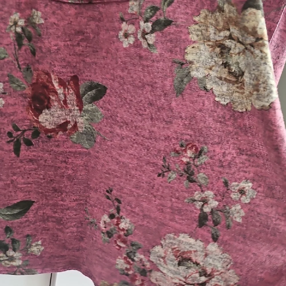 LuLaRoe Sarah Heathered Purple Cardigan With Floral Design.